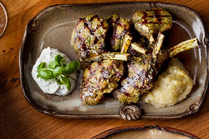 Spicy Lamb Cutlets Recipe with Smoked Aubergine