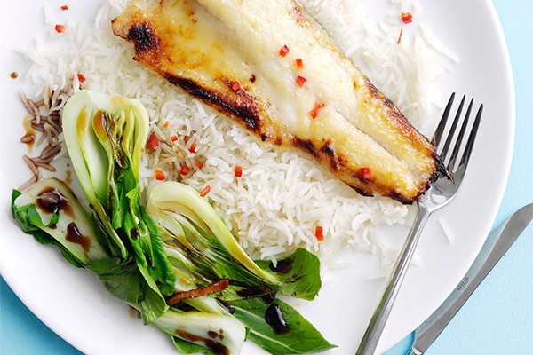 Miso Sea Bass Fillet Recipe with Ginger Greens