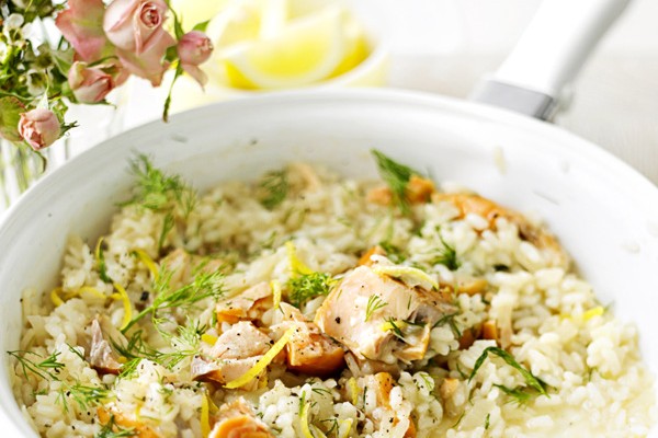 Hot-Smoked Salmon Risotto Recipe with Dill