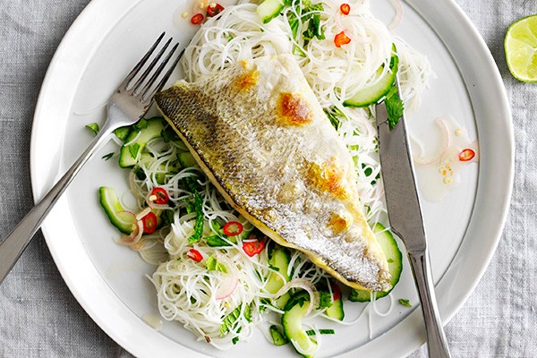 Sea Bass Fillet Recipe with Noodle Salad