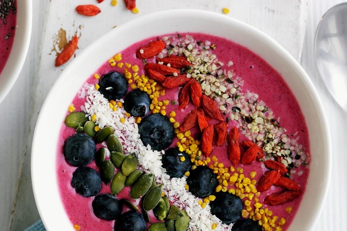 Acai Smoothie Bowl Topped with Berries and Seeds