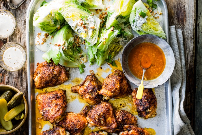 BBQ Buffalo chicken Recipe with Salad and Ranch Dressing