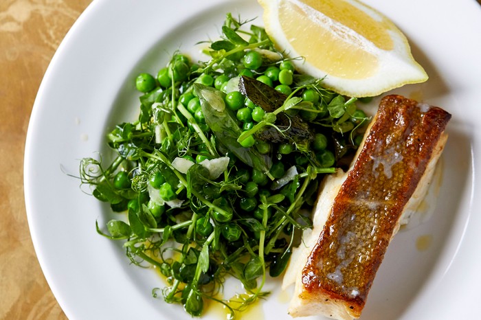 Roast Cod Recipe with Slow-Cooked English Peas and Shoots